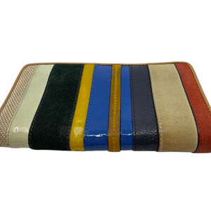 Tory Burch Striped Zip Continental Blue Leather Wallet